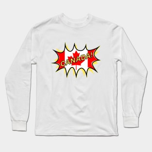 Canadian Flag Comic Style Starburst Long Sleeve T-Shirt